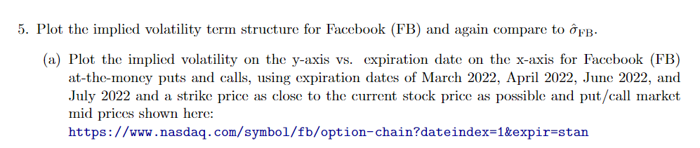 5. Plot the implied volatility term structure for