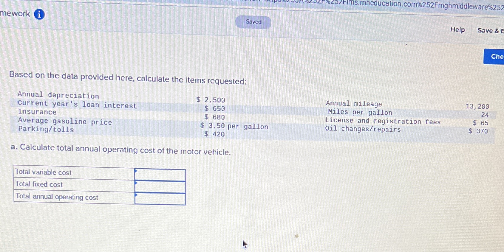 I need help with identifying the variable cost,