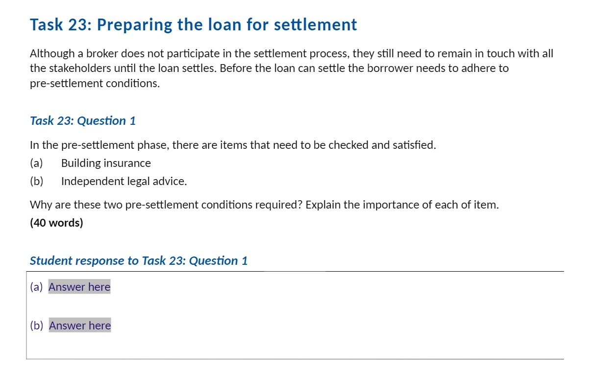 Task 23: Preparing the loan for settlement