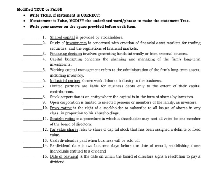 Modified TRUE or FALSE Write TRUE, if statement