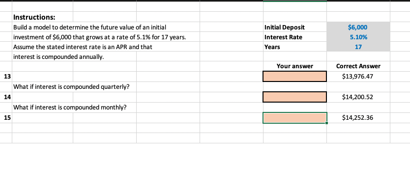 A B C D E F G H Instructions: Build a model to