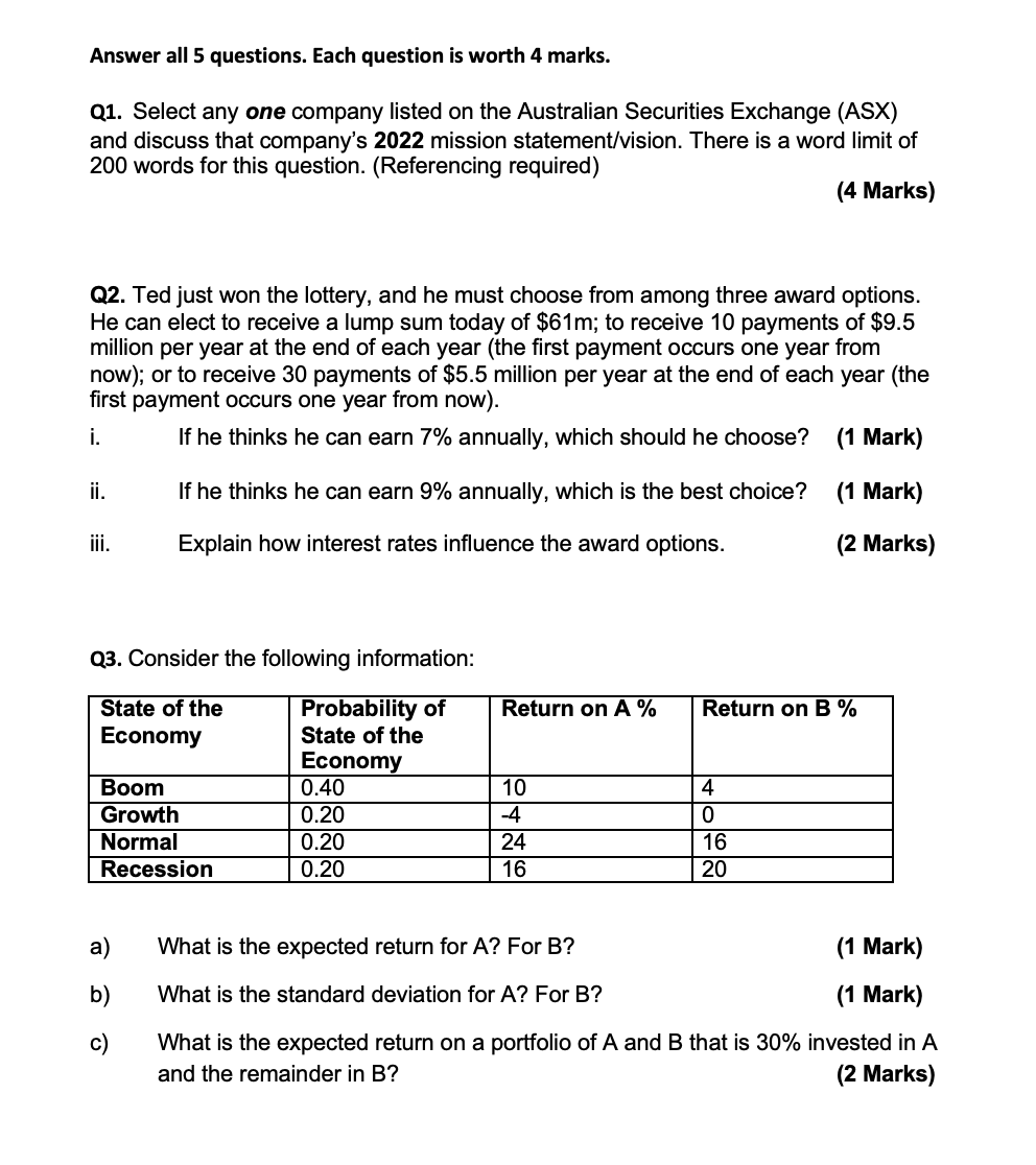 Answer all 5 questions. Each question is worth 4