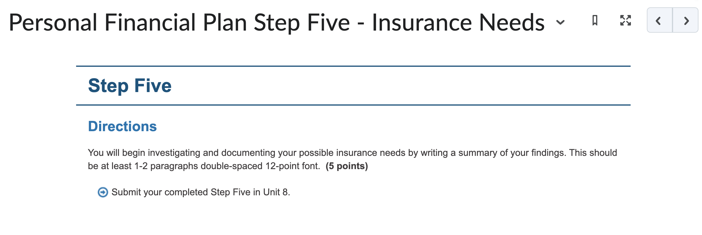 Personal Financial Plan Step Five - Insurance