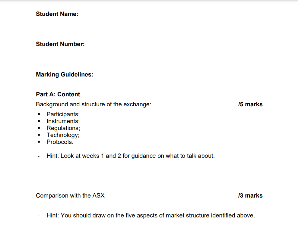 Student Name: Student Number: Marking Guidelines: