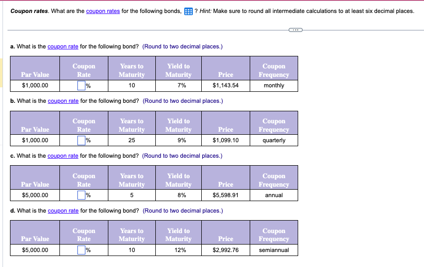 Coupon rates. What are the coupon rates for the