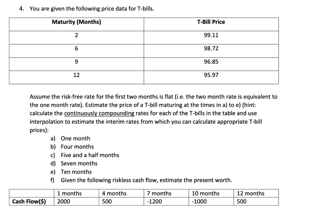 4. You are given the following price data for