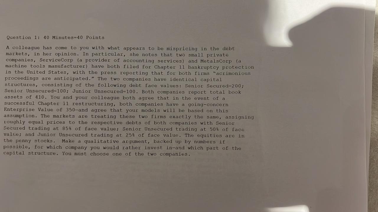 Question 1: 40 Minutes=40 Points A colleague has