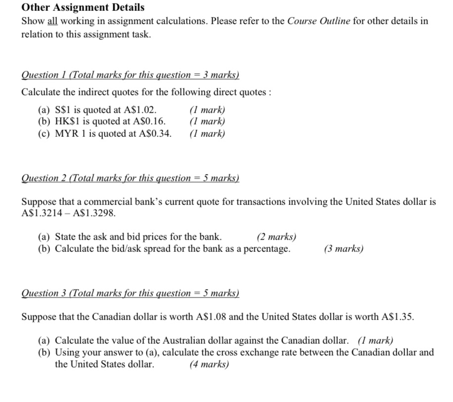 Other Assignment Details Show all working in