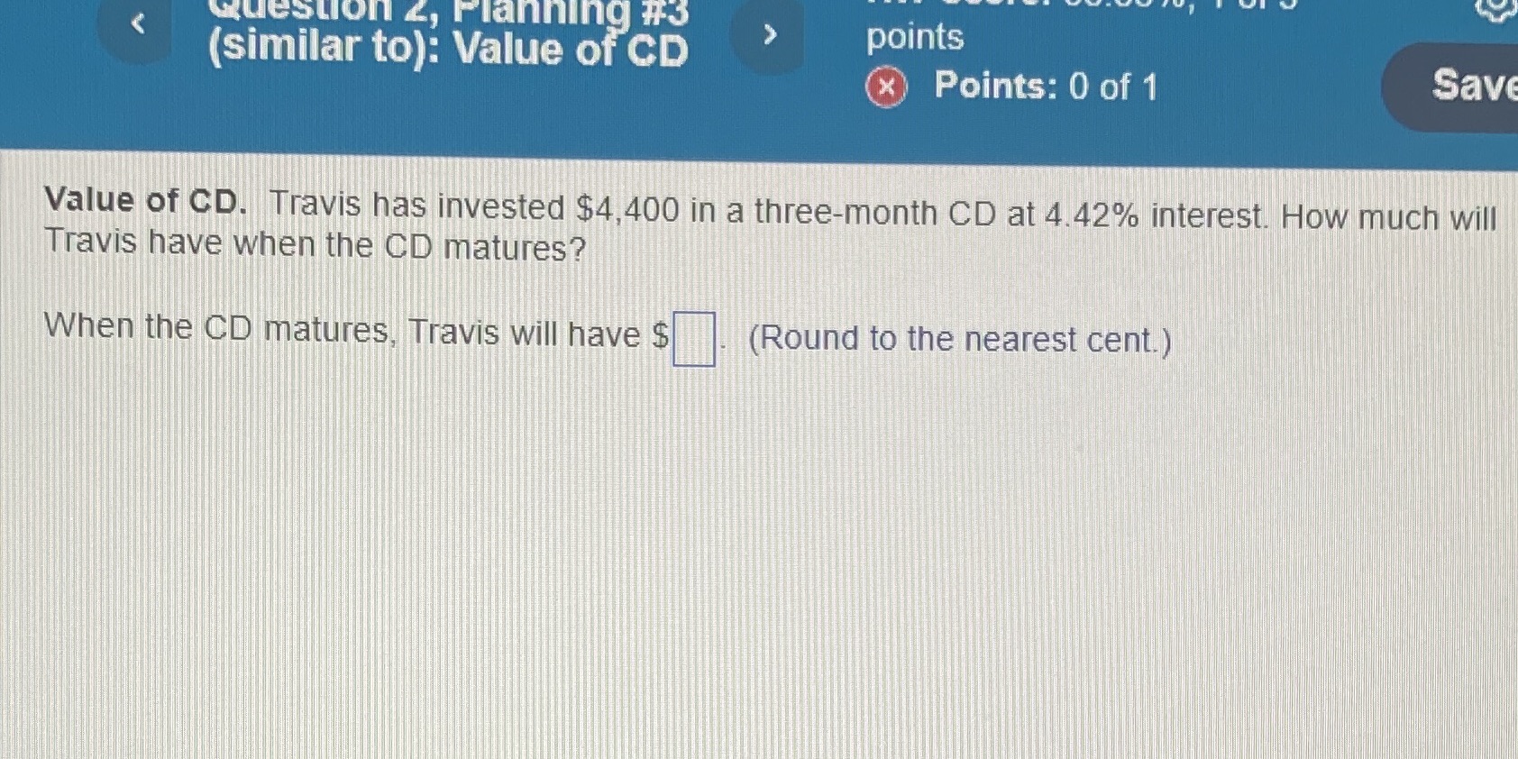 Question 2, Planning #3 (similar to): Value of CD