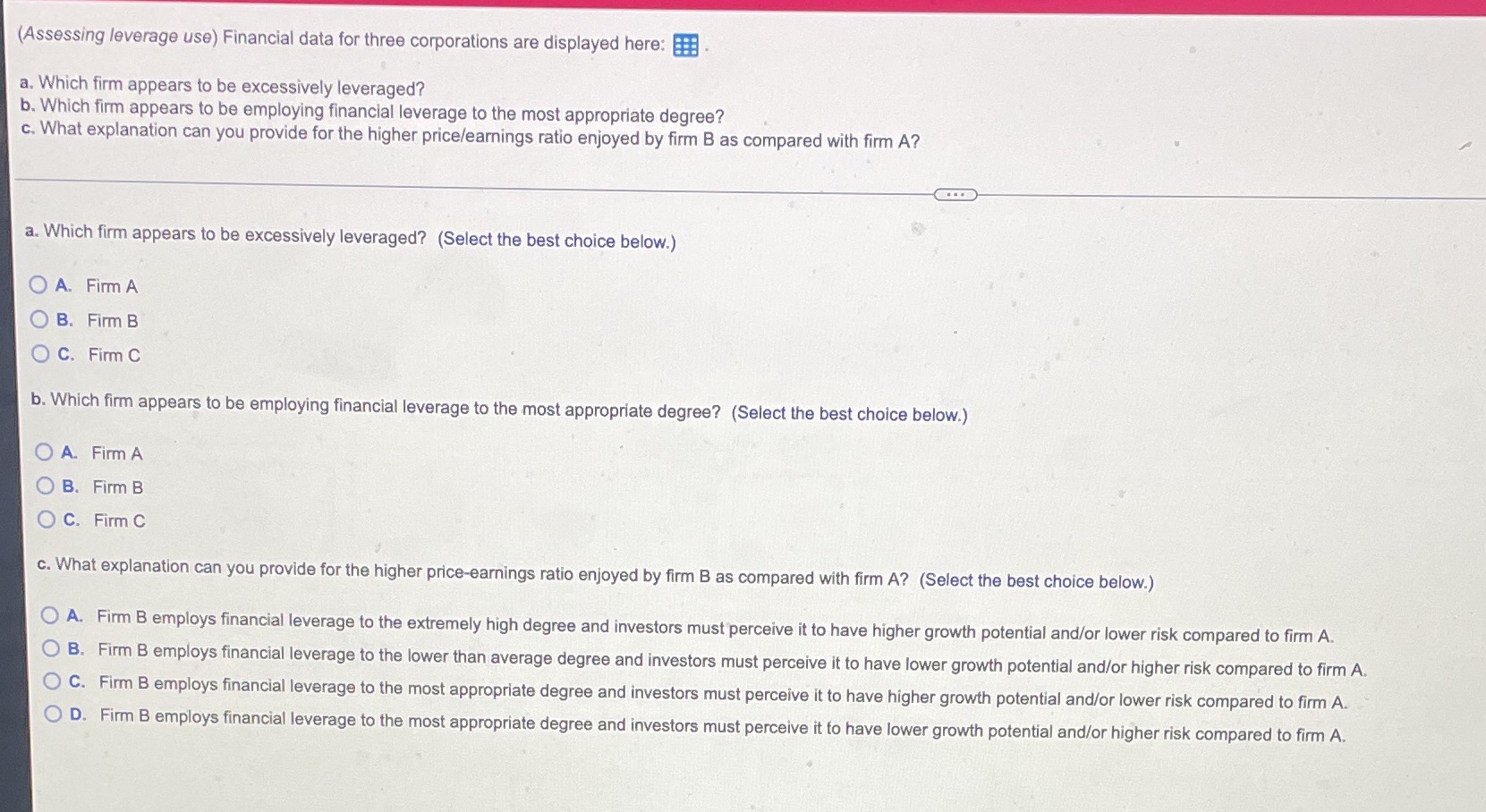Please use the data table to answer all questions
