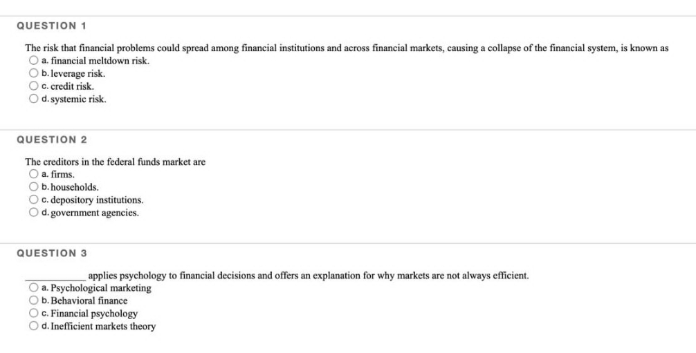 I need solve this question QUESTION 1 The risk