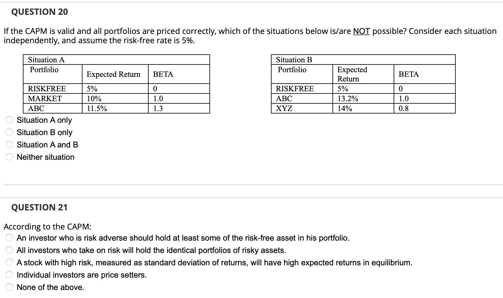 QUESTION 1 8 The expected return and betas for