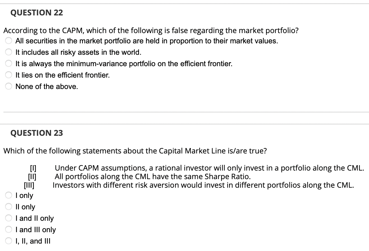 QUESTION 1 8 The expected return and betas for