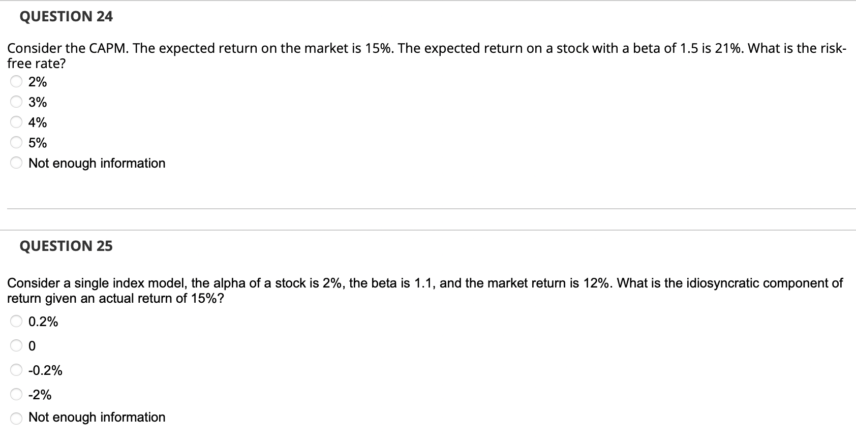 QUESTION 1 8 The expected return and betas for