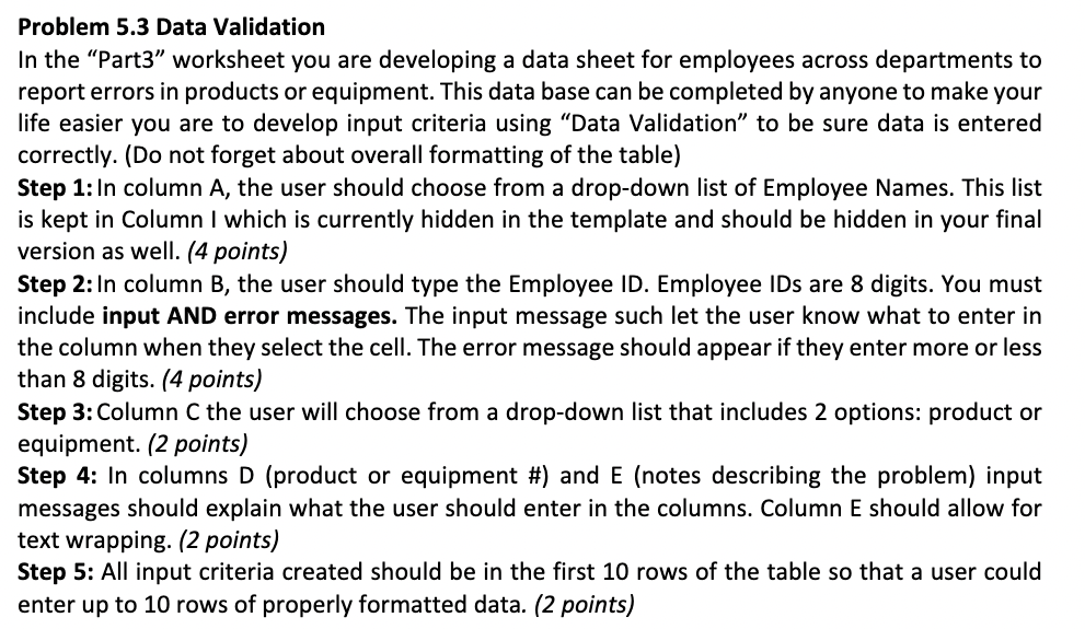 Problem 5.3 Data Validation In the \"Part3\"