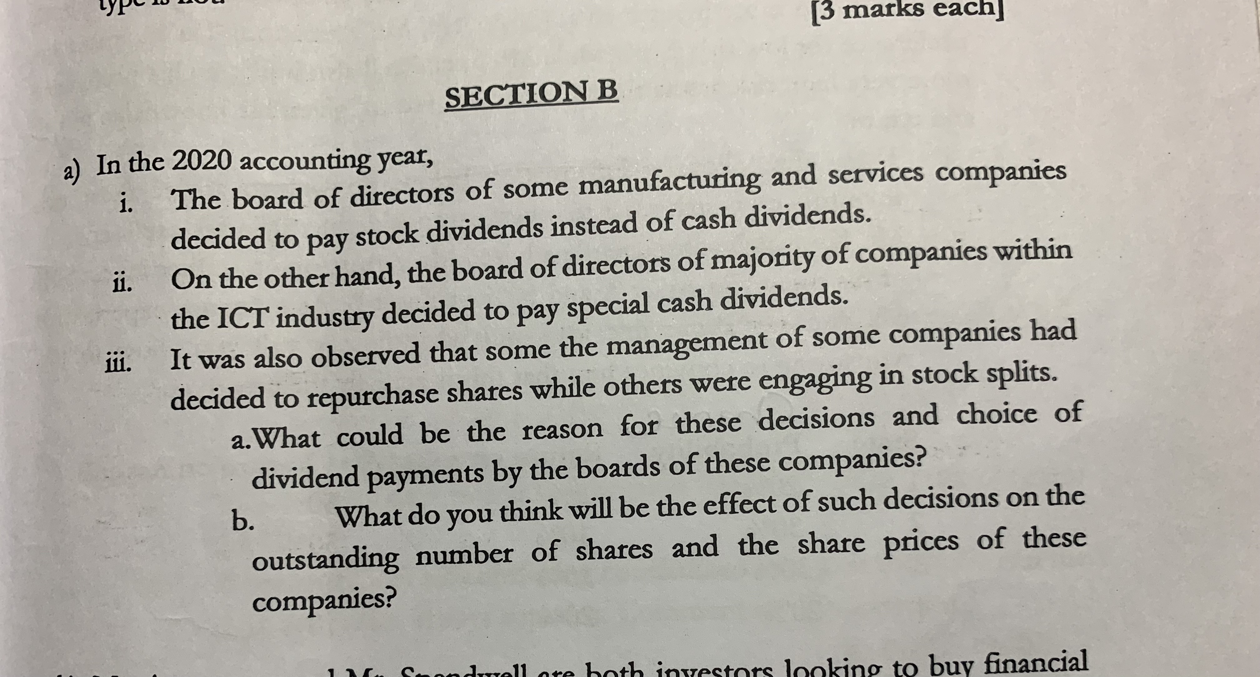 LyP 3 marks each SECTION B a) In the 2020
