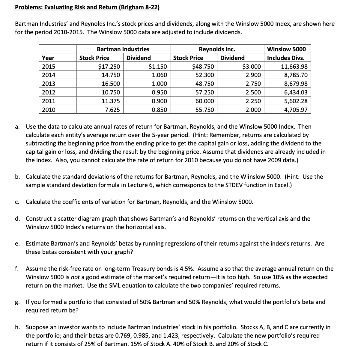 Problems: Evaluating Risk and Return (Brigham