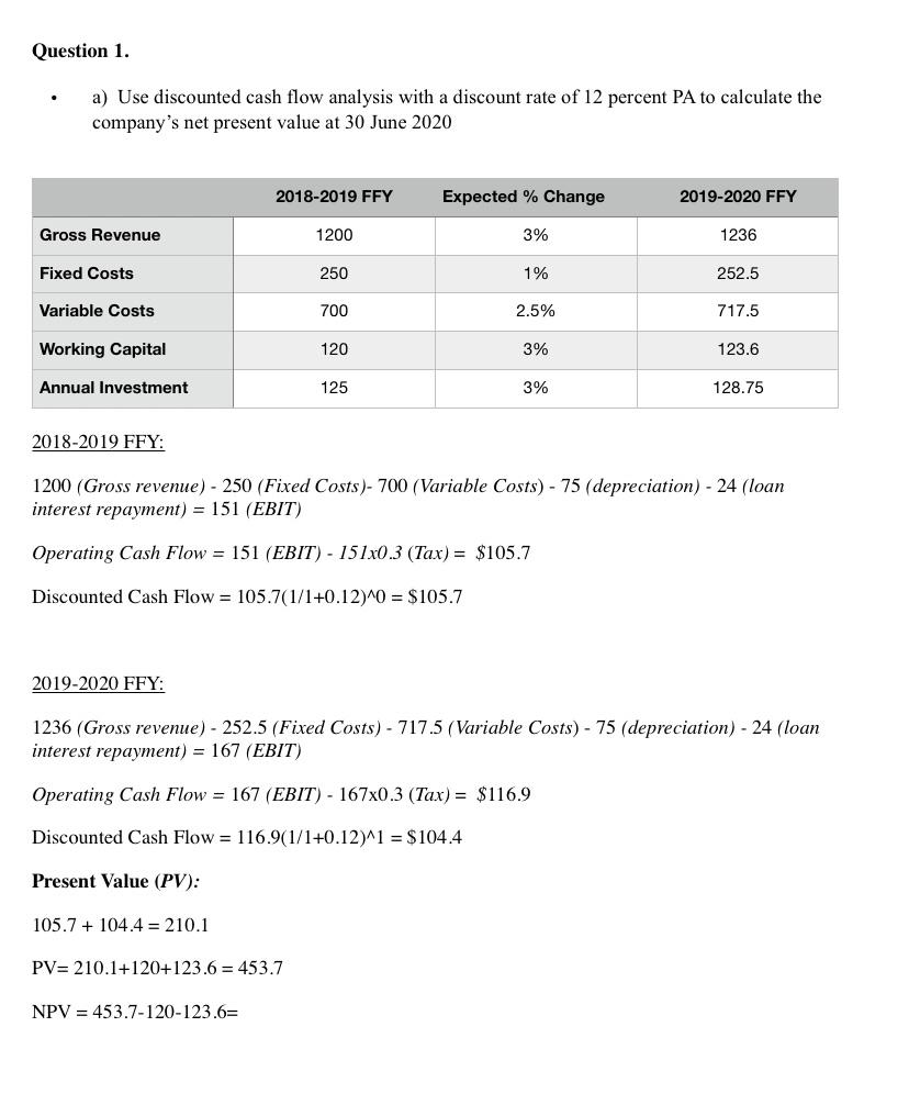Question 1. a) Use discounted cash flow analysis