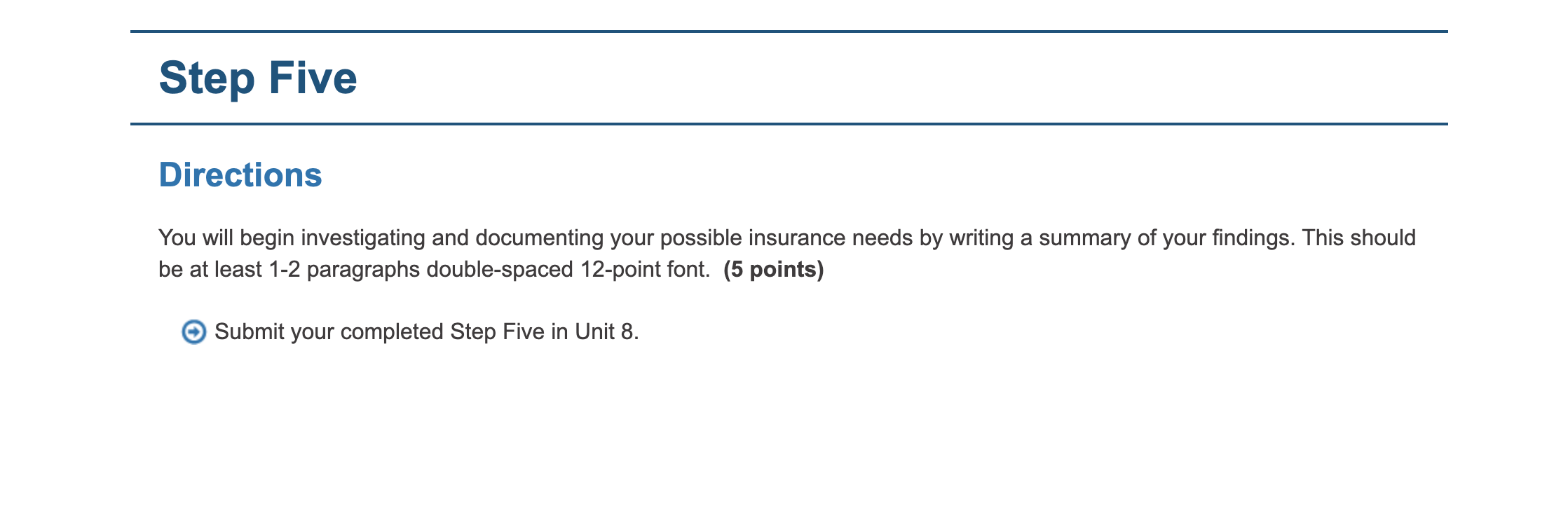 Step Five Directions You will begin investigating