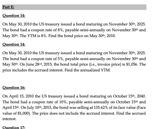 using excel and excel functions only, solve the