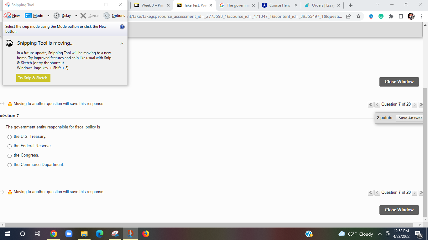 Snipping Tool X Bb Week 3 - Prin X Bb Take Test: