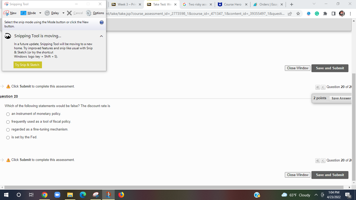 Snipping Tool X Bb Week 3 - Prin X Bb Take Test: