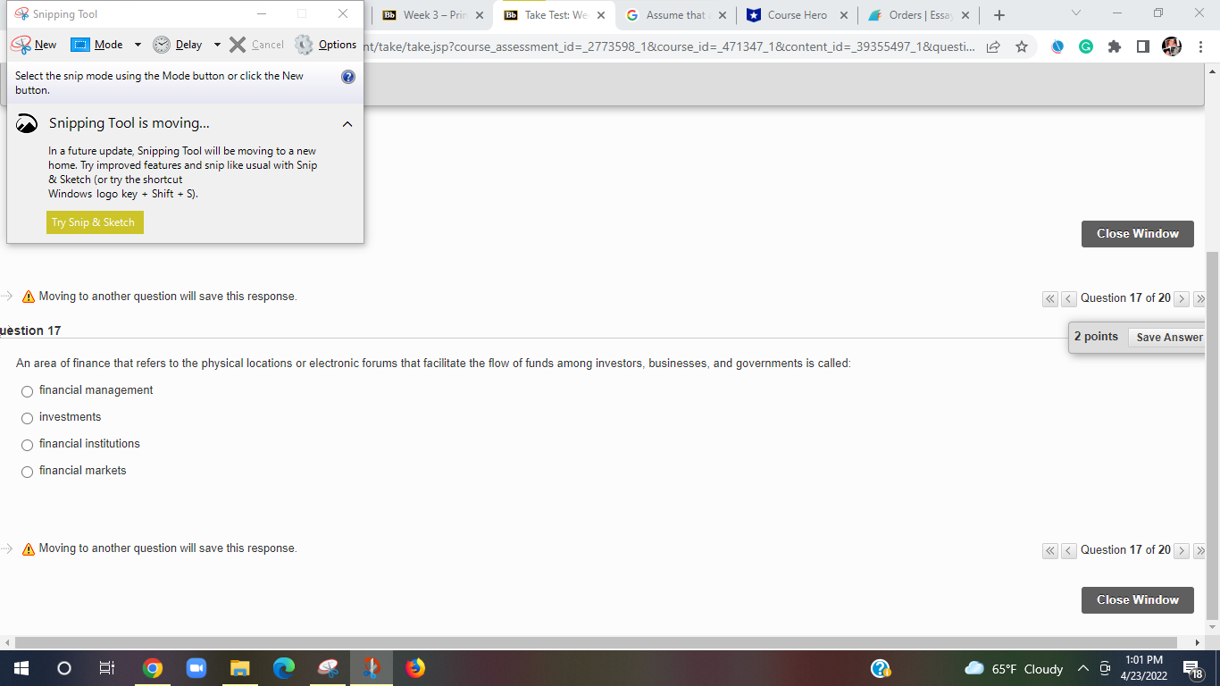 Snipping Tool X Bb Week 3 - Prin X Bb Take Test: