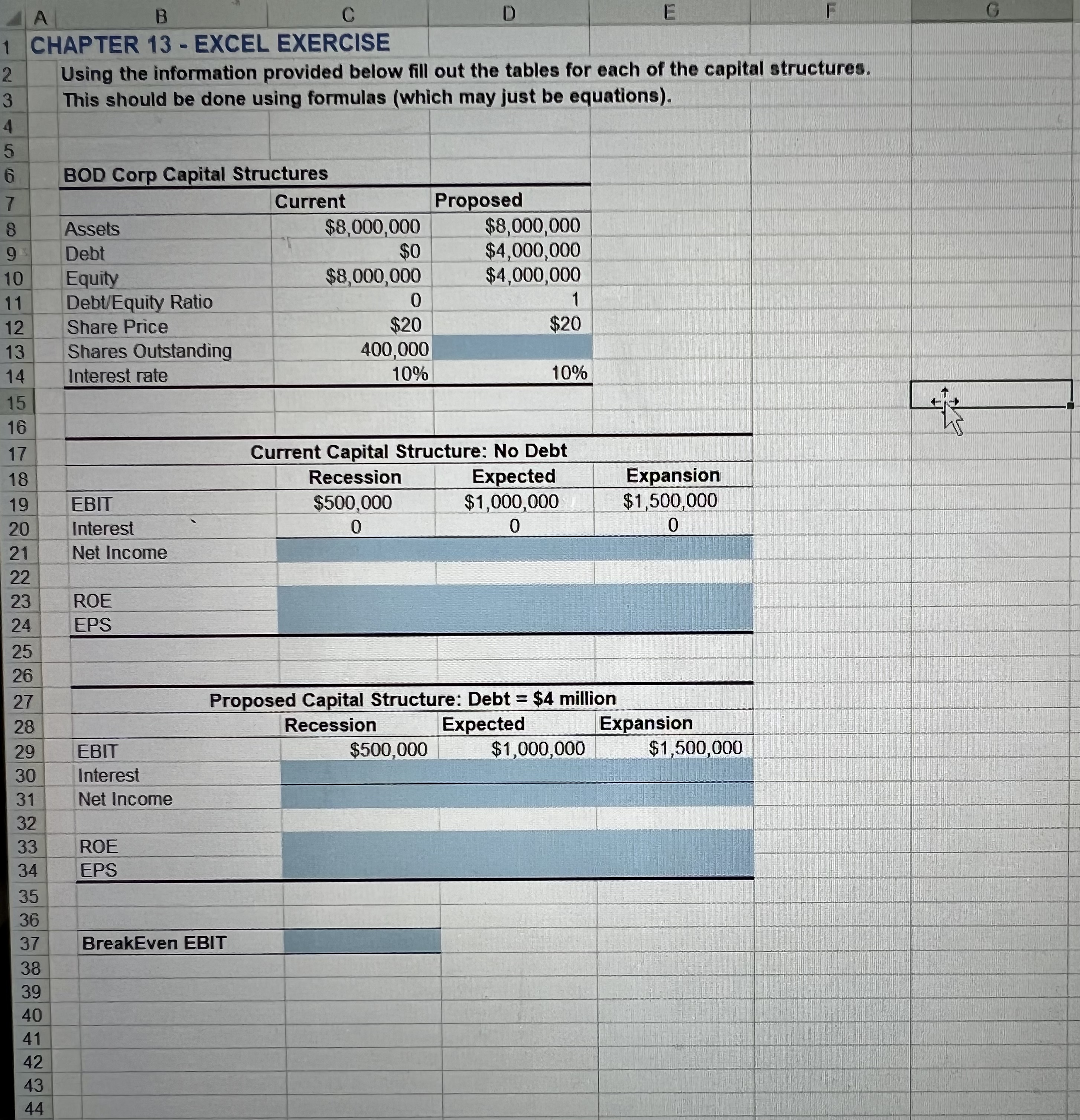 A B C D E G CHAPTER 13 - EXCEL EXERCISE Using the