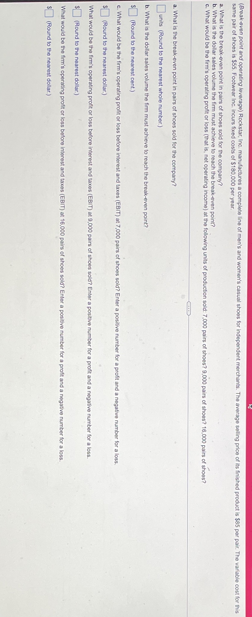 Please answer all 5 questions (Break-even point