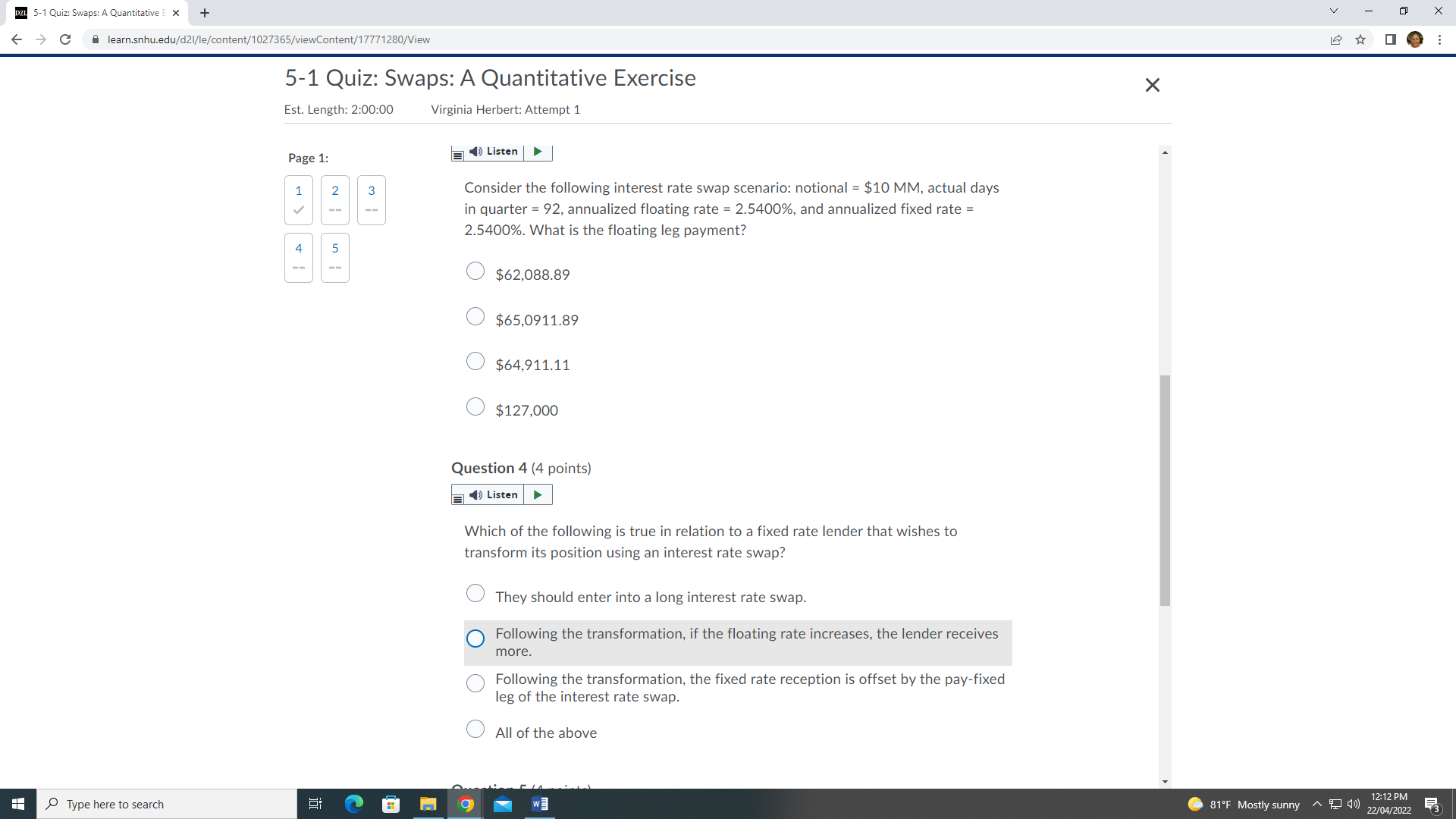 DRL 5-1 Quiz: Swaps: A Quantitative E X + X - ->