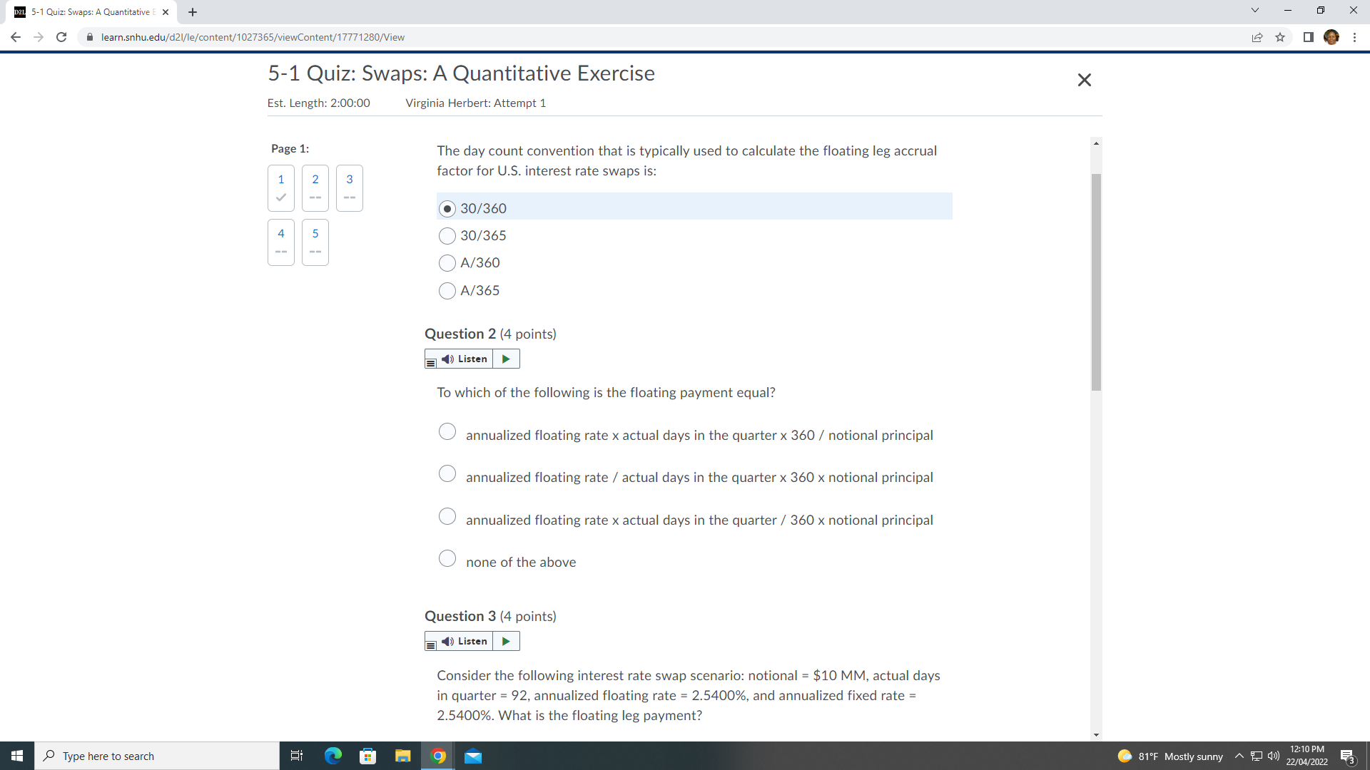DRL 5-1 Quiz: Swaps: A Quantitative E X + X - ->