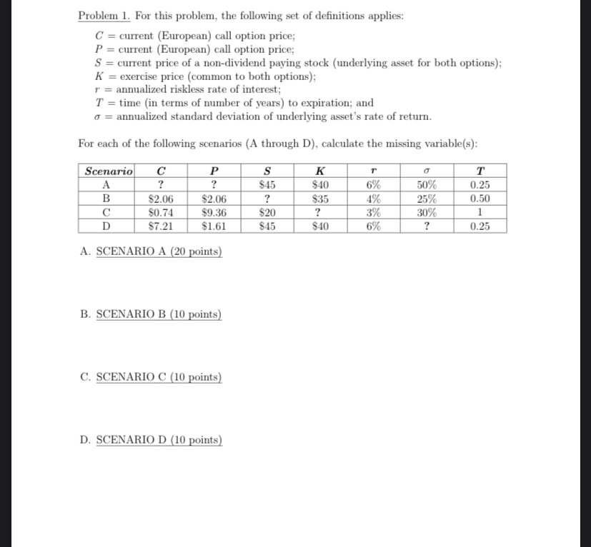 Problem 1. For this problem, the following set of