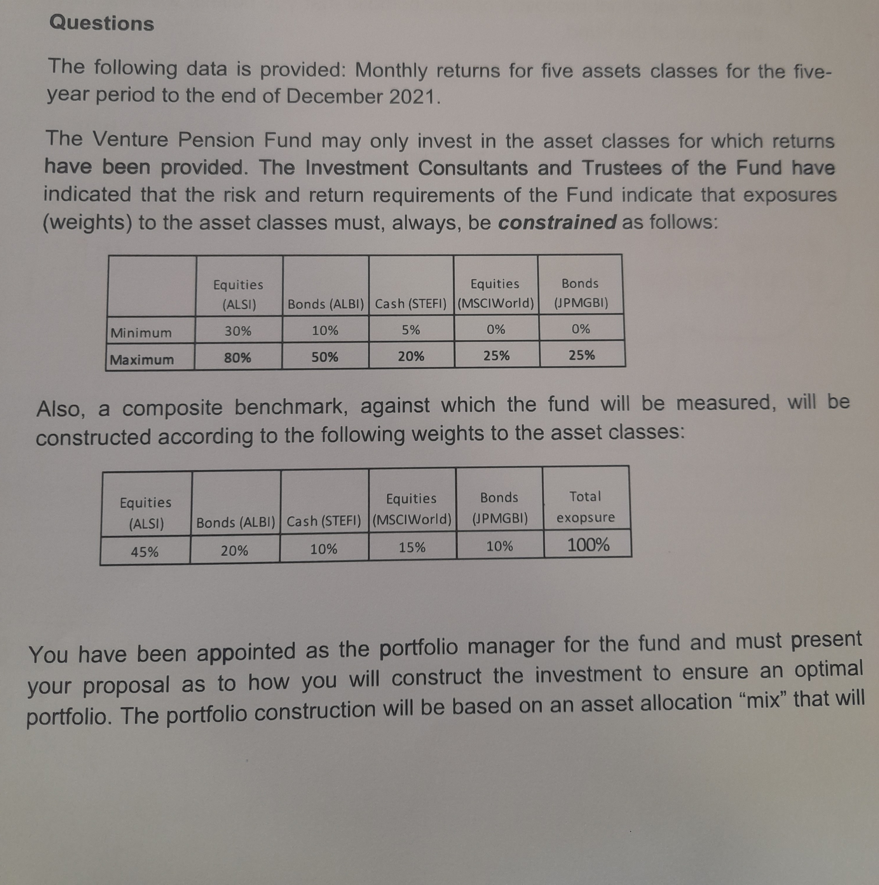 Questions The following data is provided: Monthly