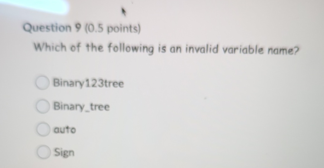 Question 9 ( 0 . 5 points ) Which of the