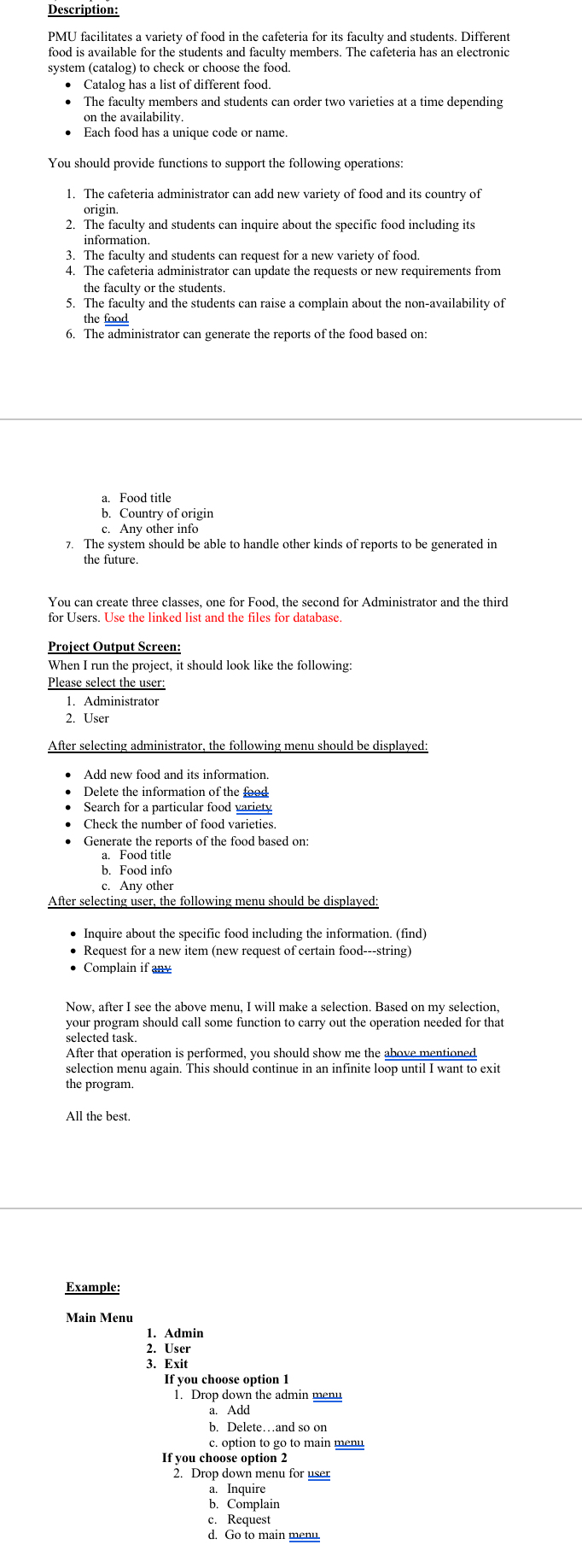 Description: PMU facilitates a variety of food in
