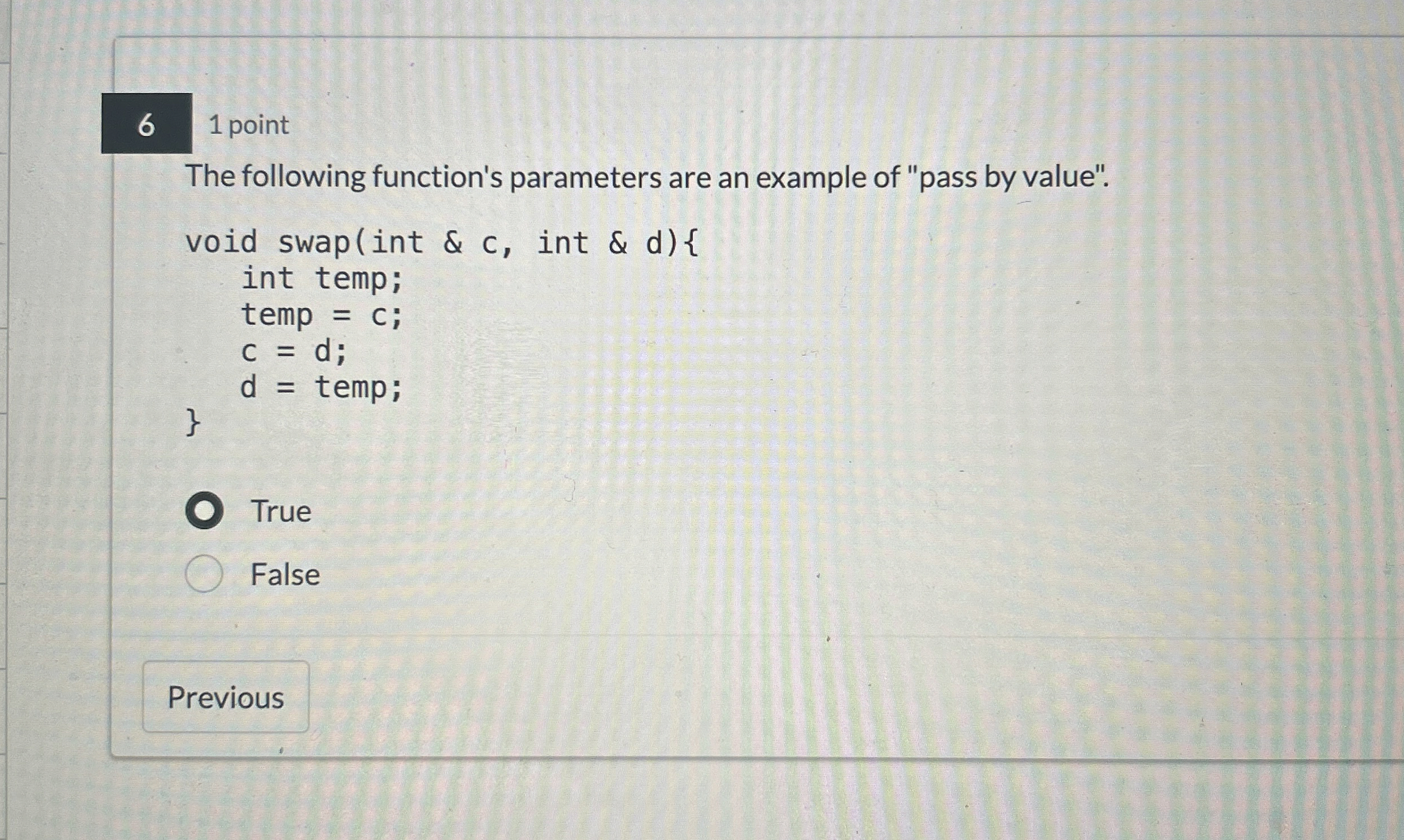 6 1 point The following function's parameters are