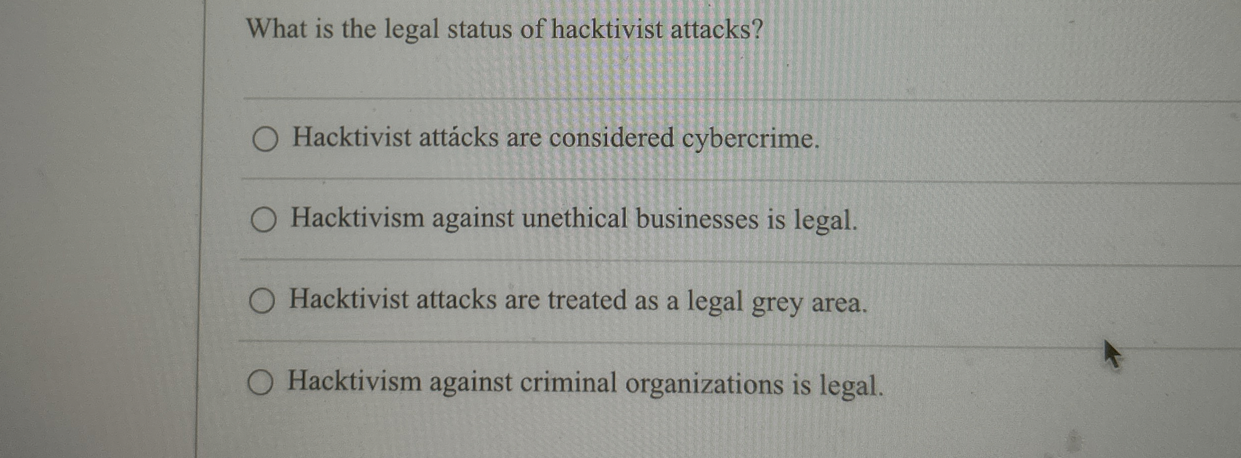 What is the legal status of hacktivist attacks?