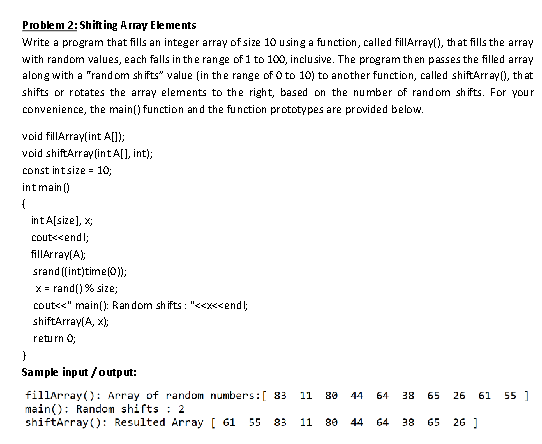 Problem 2 : Shifting Array Elements Write a