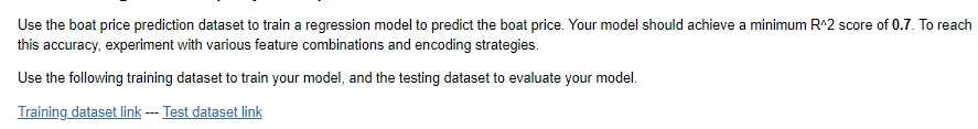 Use the boat price prediction dataset to train a