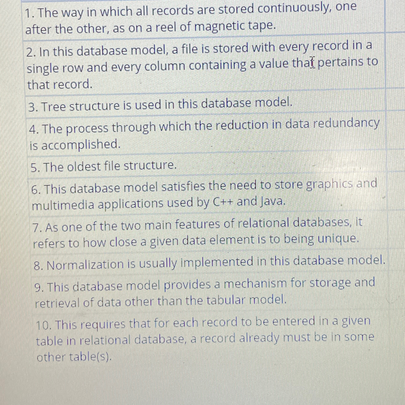 The way in which all records are stored