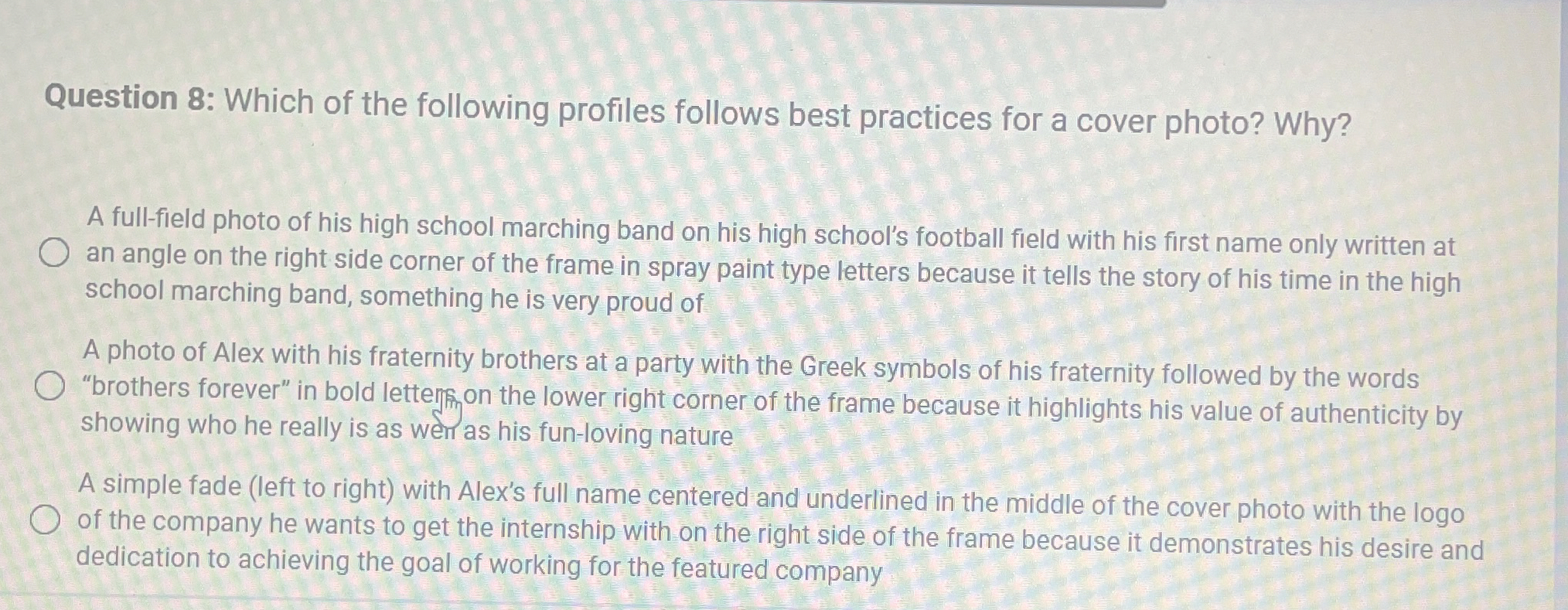 Question 8 : Which of the following profiles