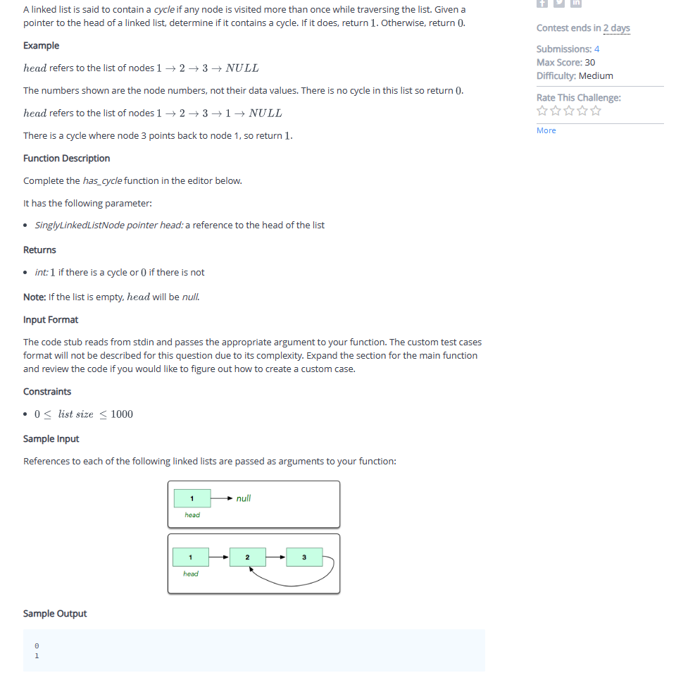 A linked list is said to contain a cycle if any