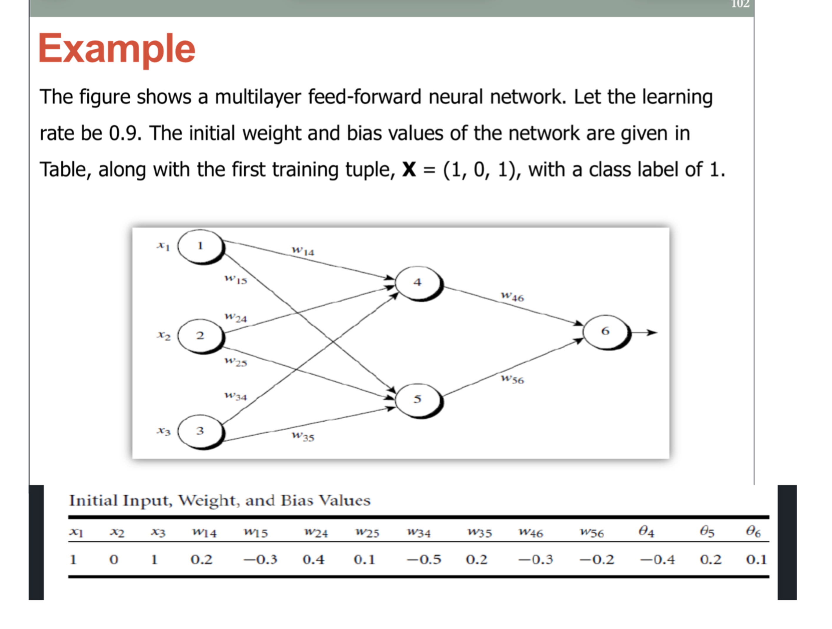 Initial Input, Weight, and Bias Values