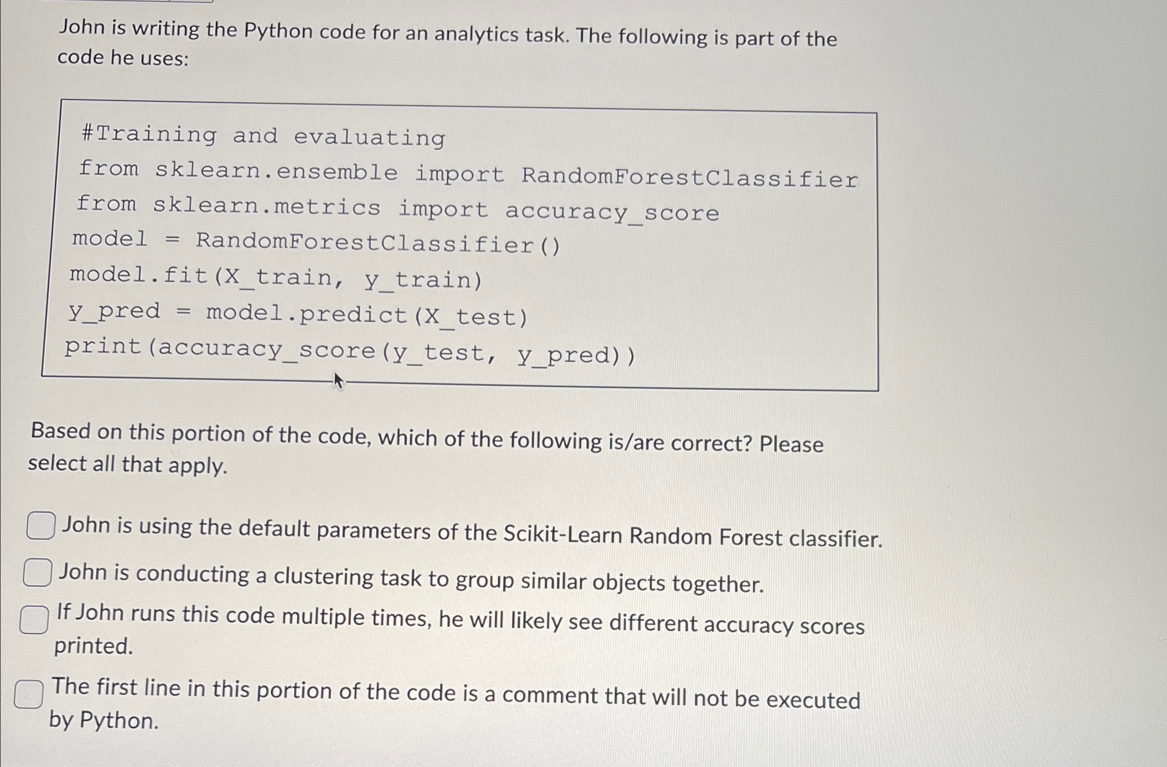 John is writing the Python code for an analytics