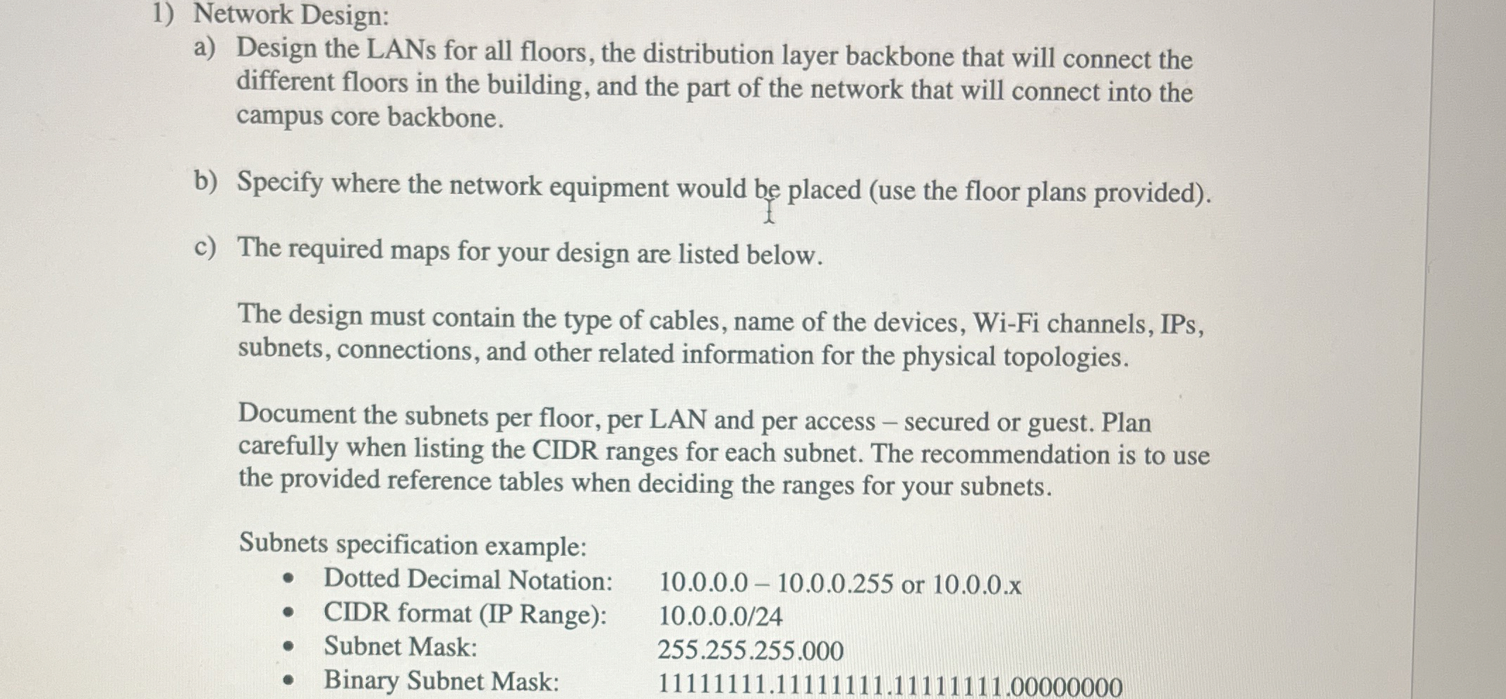 Network Design: a ) Design the LANs for all