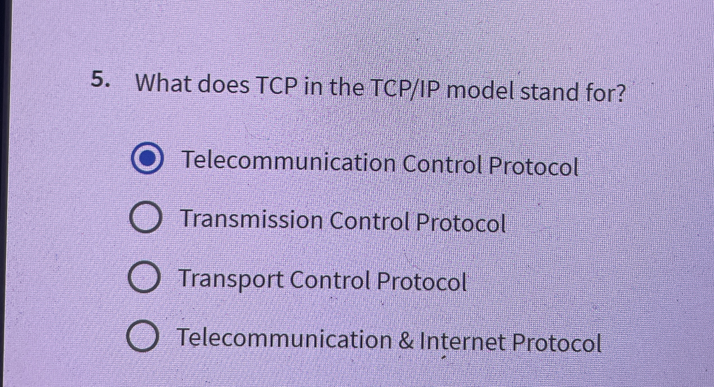 What does TCP in the TCP / IP model stand for?