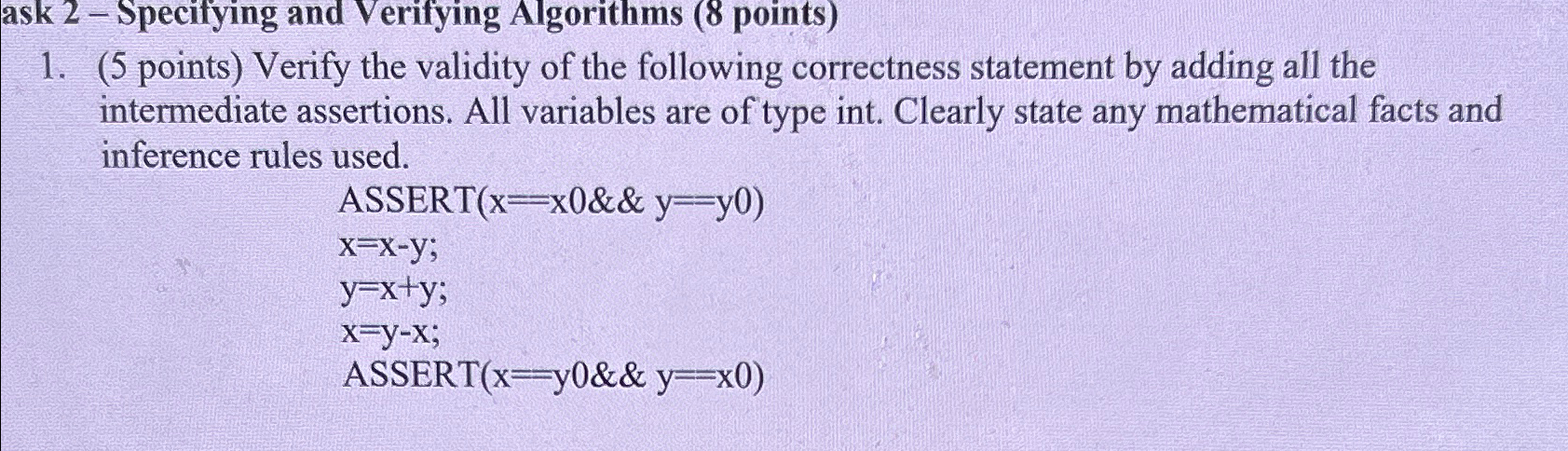 ask 2 - Specifying and Verifying Algorithms ( 8