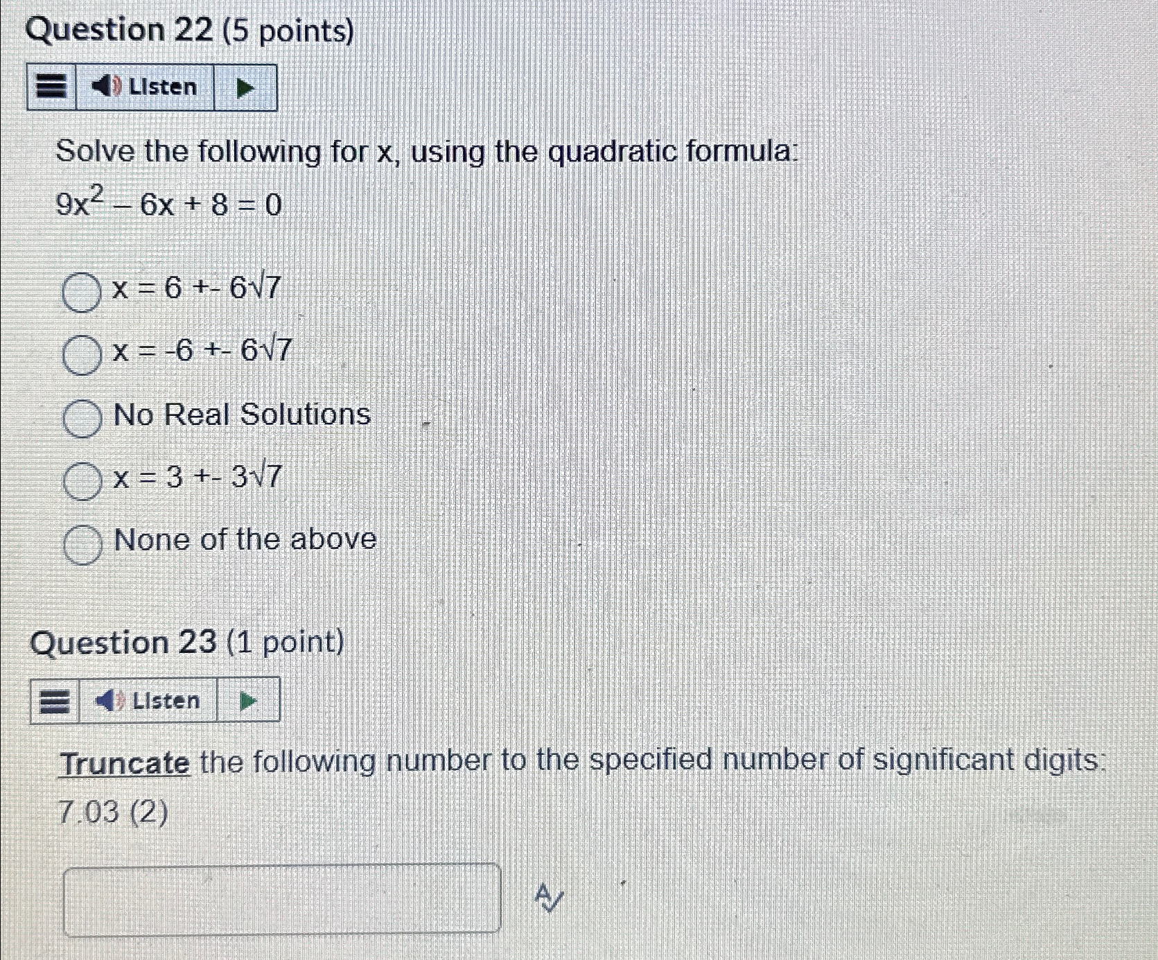 Question 2 2 ( 5 points ) Solve the following for