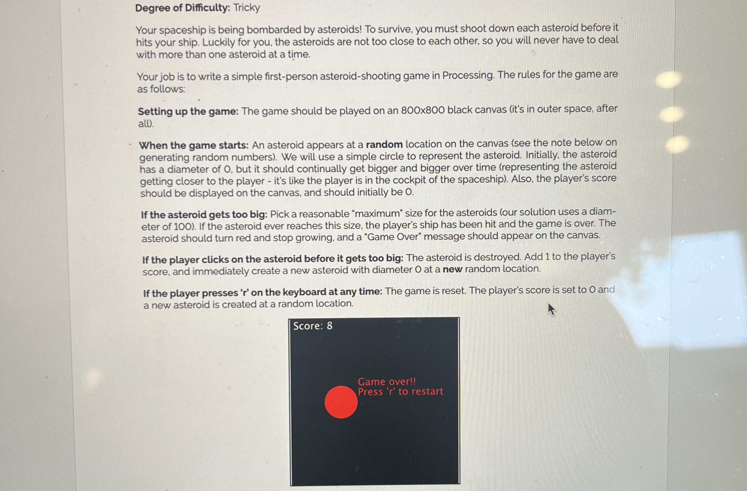 Degree of Difficulty: Tricky Your spaceship is