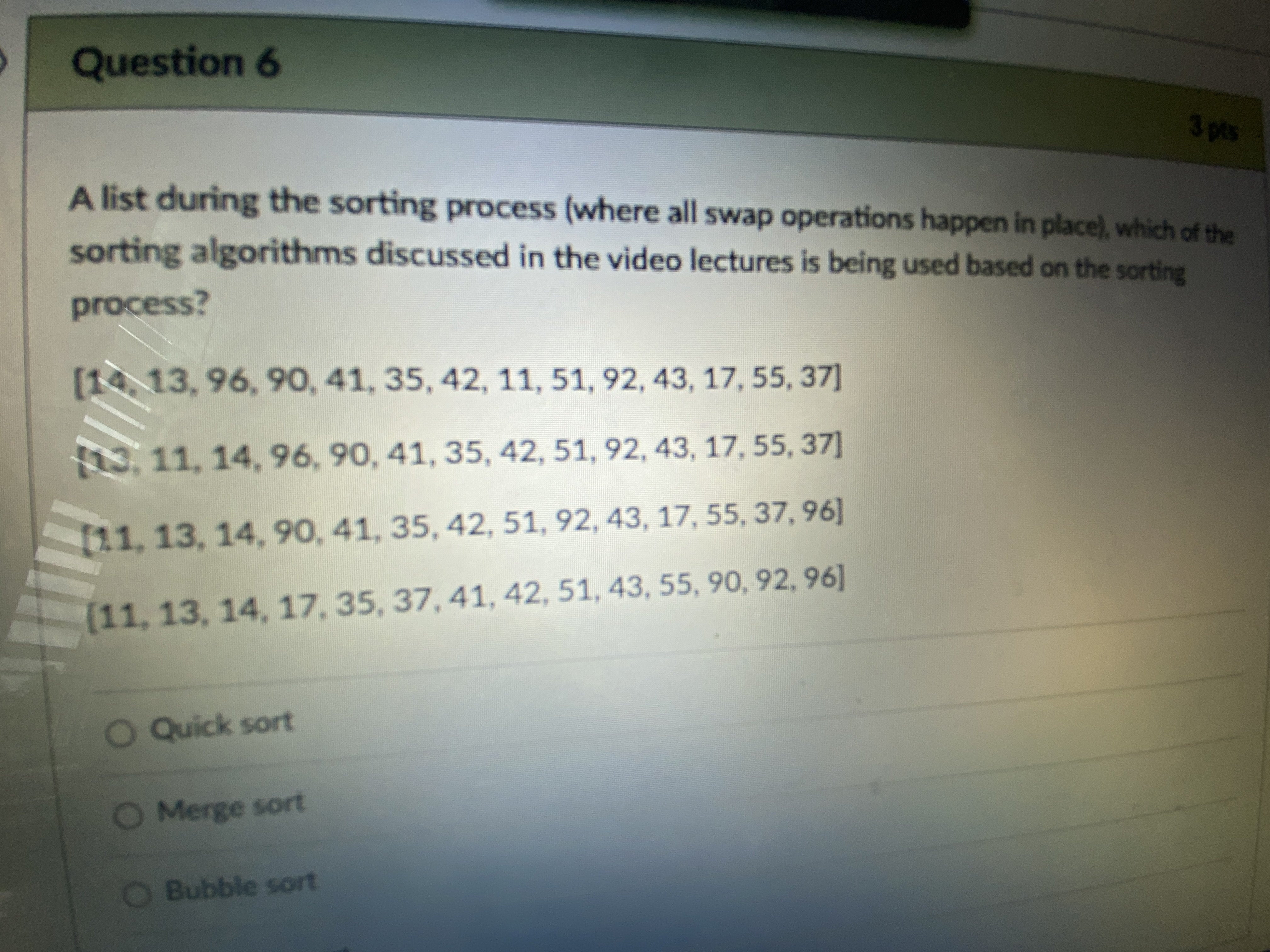 A list during the sorting process ( where all